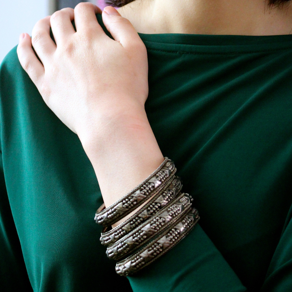 Oxidised Silver Kada Bangle Set from India